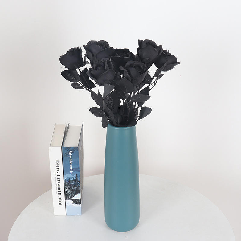 Hot Selling Single Black Magic Simulation Black Rose Halloween Ghost Festival Dress Silk Artificial Flowers