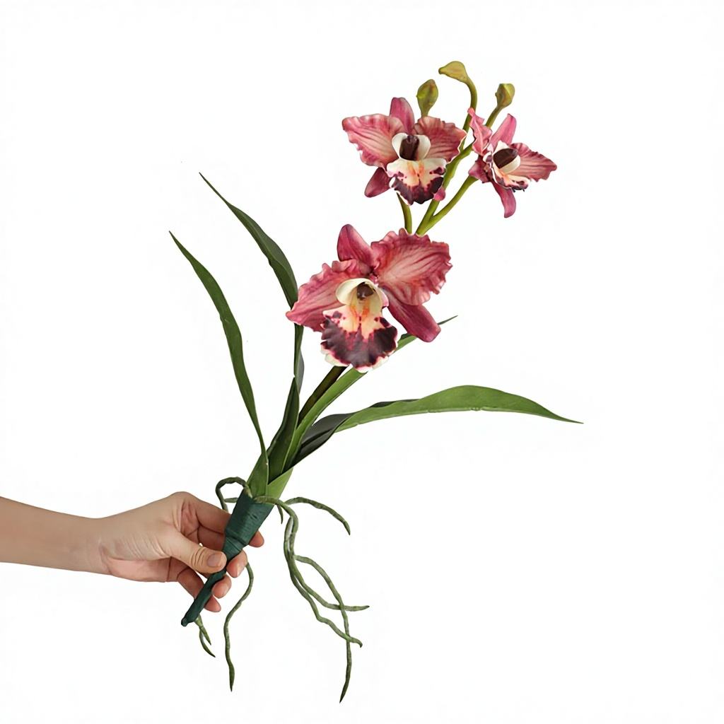 Zen-Style Tea Room Ornament Simulated Touch Leaves 3D Printed Polyester Phalaenopsis Orchid Artificial Flower Bouquet for