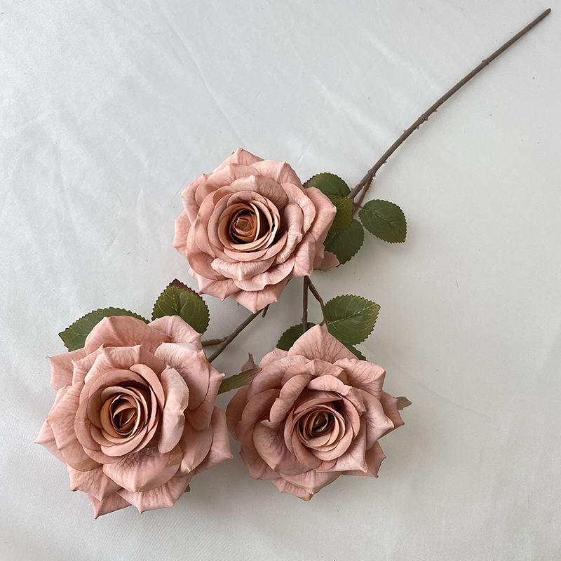 High Quality Artificial Flower 3-head Wenjuan Coated Silk Screen Diamond Rose
