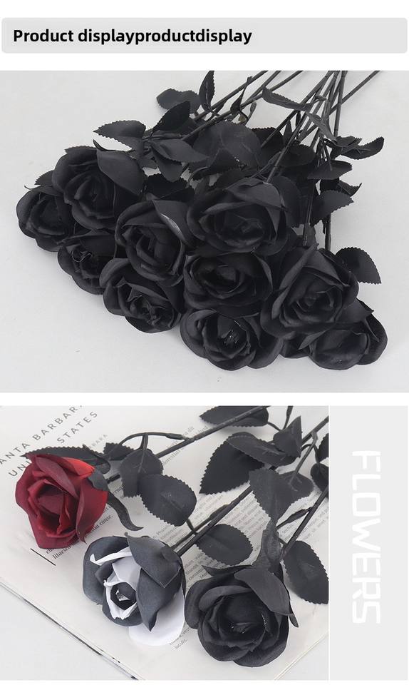 Hot Selling Single Black Magic Simulation Black Rose Halloween Ghost Festival Dress Silk Artificial Flowers