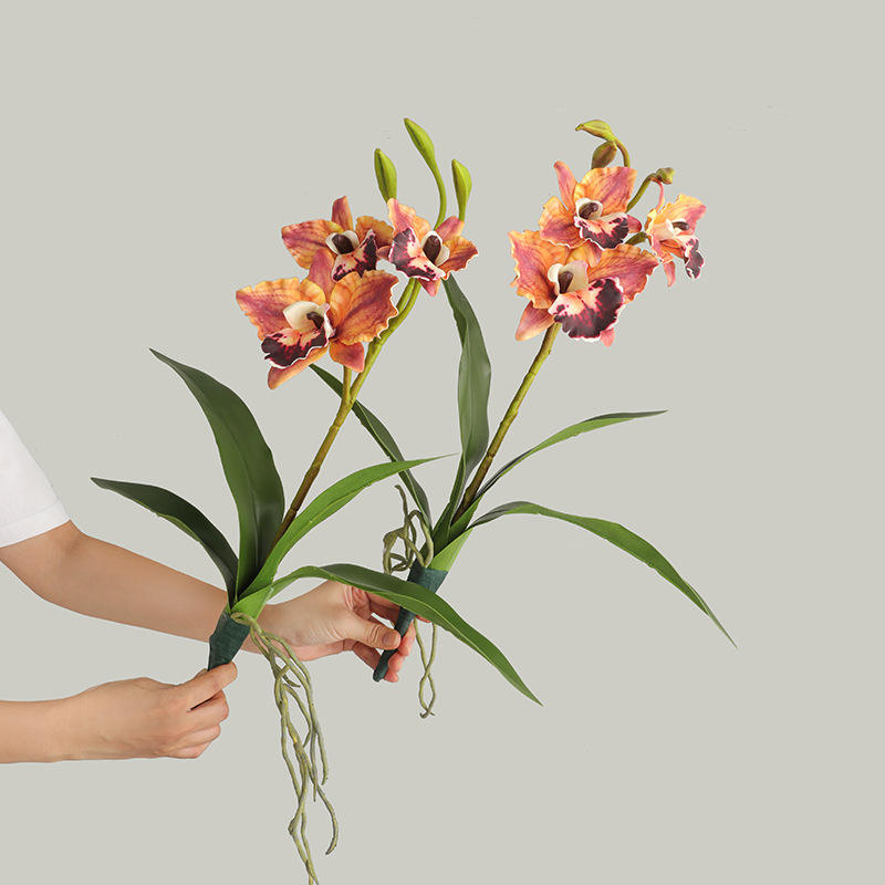 Zen-Style Tea Room Ornament Simulated Touch Leaves 3D Printed Polyester Phalaenopsis Orchid Artificial Flower Bouquet for
