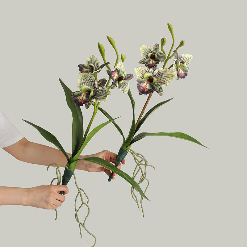 Zen-Style Tea Room Ornament Simulated Touch Leaves 3D Printed Polyester Phalaenopsis Orchid Artificial Flower Bouquet for
