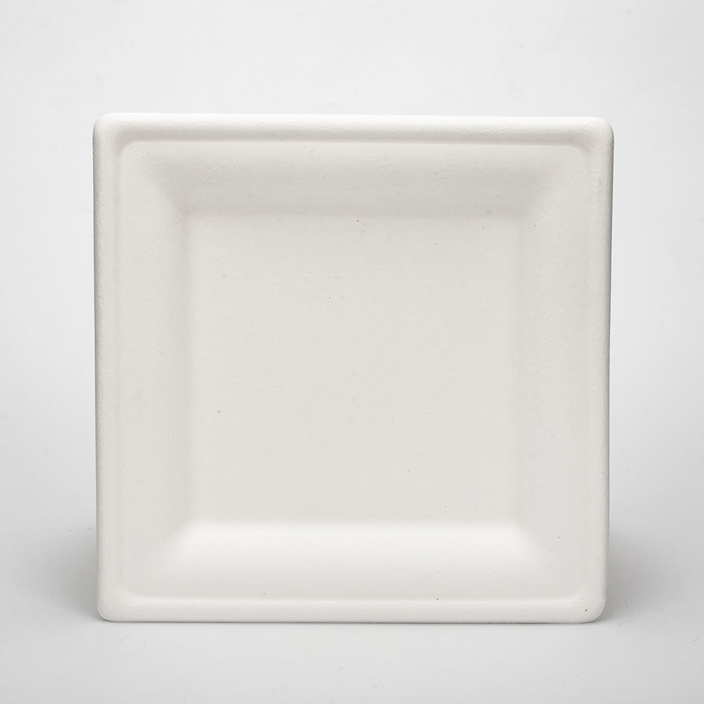 White environmentally friendly 8 inch disposable bagasse paper plate square bagasse plate for party